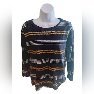 Striped Navy and Gold Long Sleeve Top